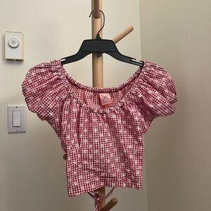 Isabella Vrana Red Gingham Floral Puff Sleeve Top